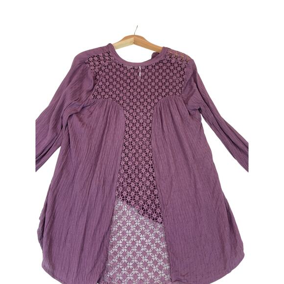Free People Womens Purple Crochet Back Gauze Long Sleeves Button-Down Top Size S - Picture 6 of 11